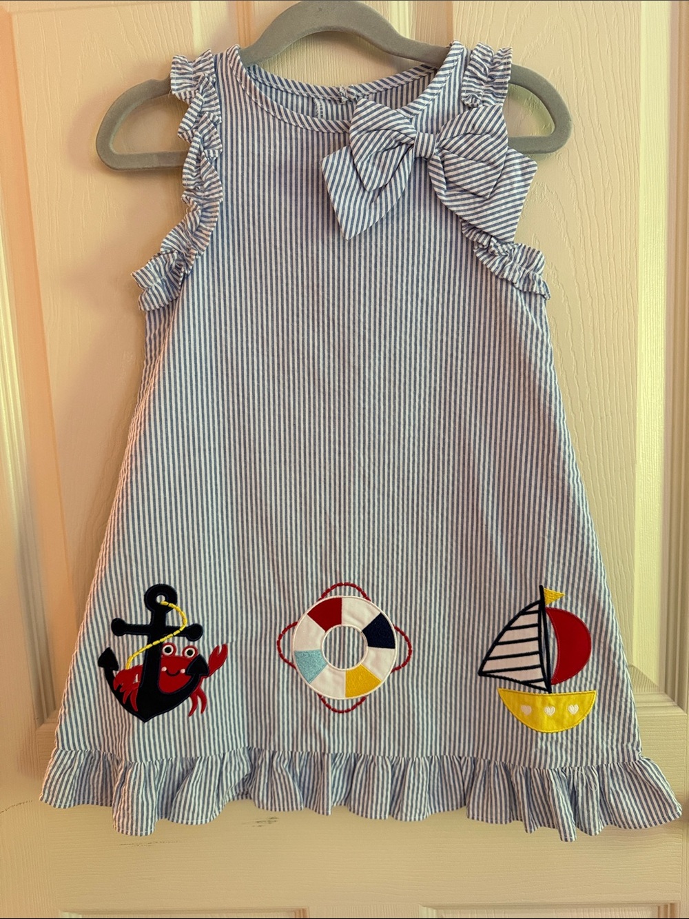 Good Lad Blue and White Striped Dress with Nautical Appliqués